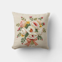 Coussin de jet de bouquet de jardin de roses en ch