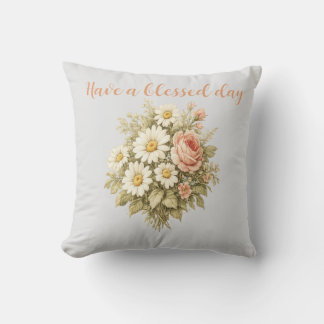 Coussin de jet de bouquet floral Roses et margueri