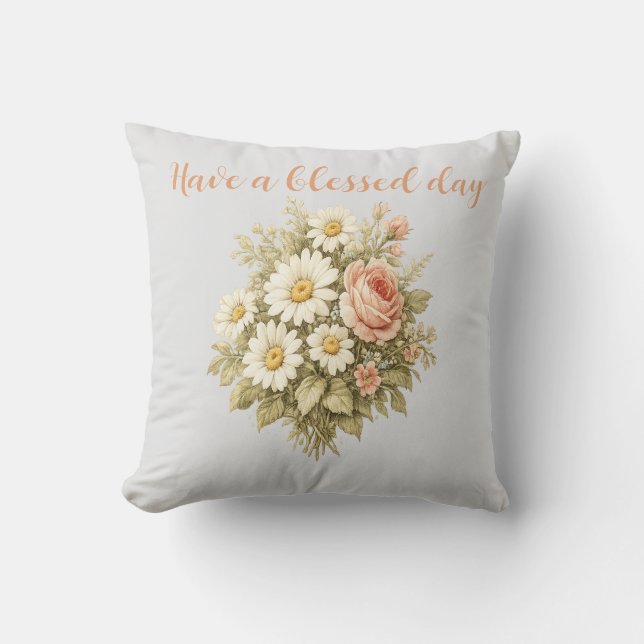 Coussin de jet de bouquet floral Roses et margueri (Recto)