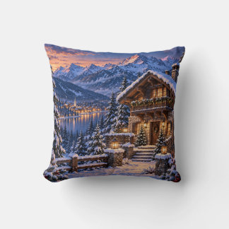 Coussin de jet de chalet alpin hivernal confortabl
