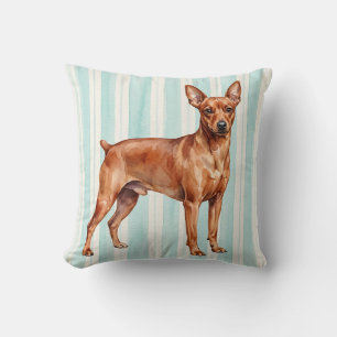 Coussin de jet de chien Pinscher nain à l'aquarell
