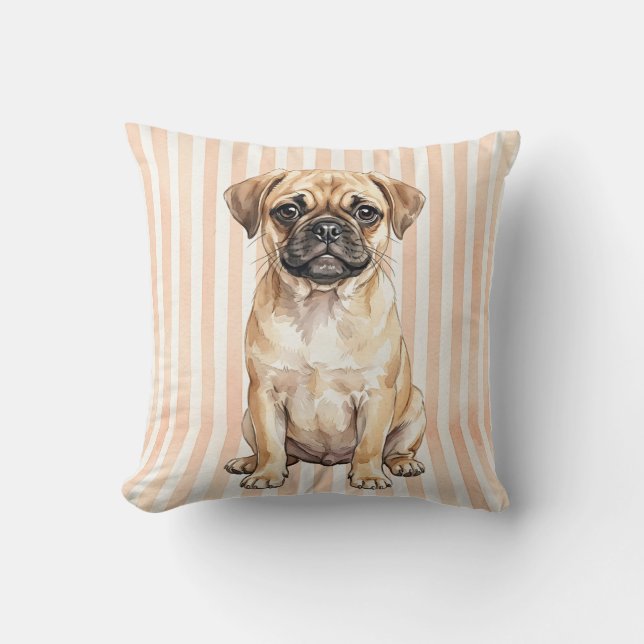 Coussin de jet de chien Puggle à l'aquarelle (Recto)
