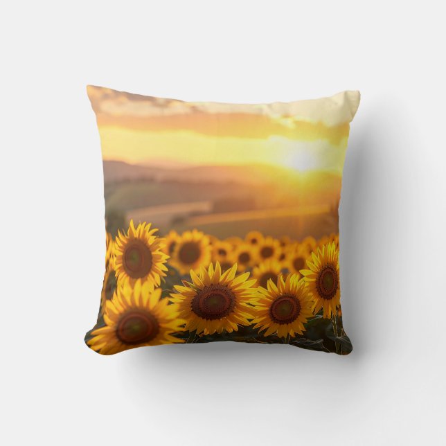 Coussin de jet de coucher de soleil au tournesol d (Recto)