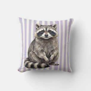 Coussin de jet de faune de raton laveur aquarelle