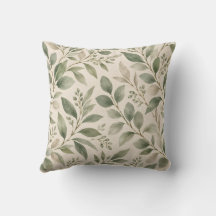 Coussin de jet de feuille botanique vert sauge