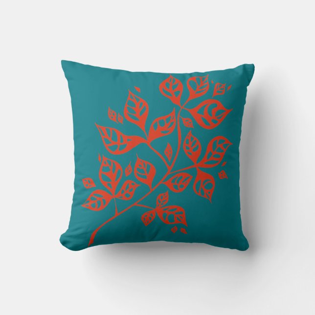 Coussin de jet de feuille d'octobre - orange et (Recto)