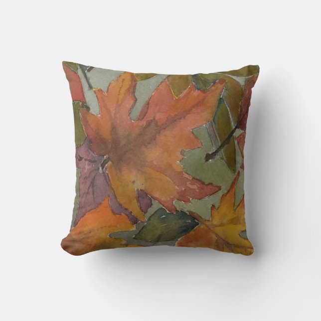 Coussin de jet de feuilles mortes à l'aquarelle Co (Recto)