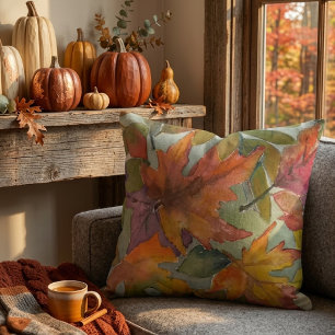 Coussin de jet de feuilles mortes à l'aquarelle Co