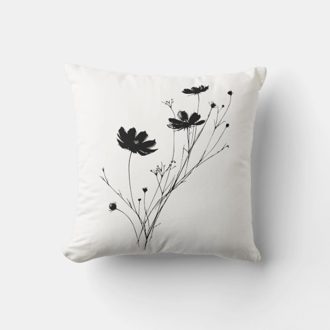 Coussin de jet de fleur sauvage botanique noir min (Recto)