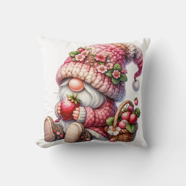 Coussin de jet de gnome de fraise (Recto)