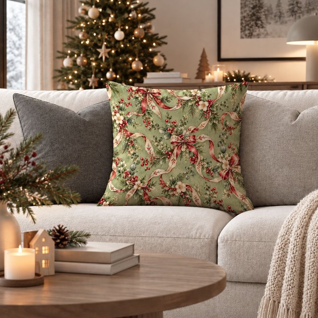 Coussin de jet de jardin botanique de Noël joyeux (Joyful Christmas Botanical Garden Throw Pillow)
