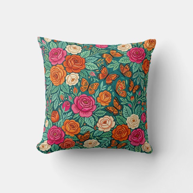 Coussin de jet de jardin de roses scandinave (Recto)