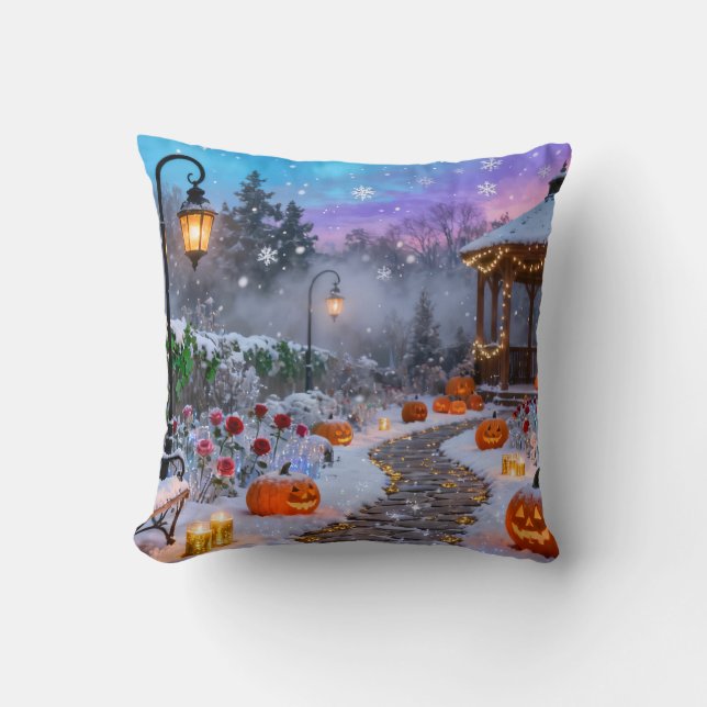 Coussin de jet de jardin Halloween hivernal (Recto)