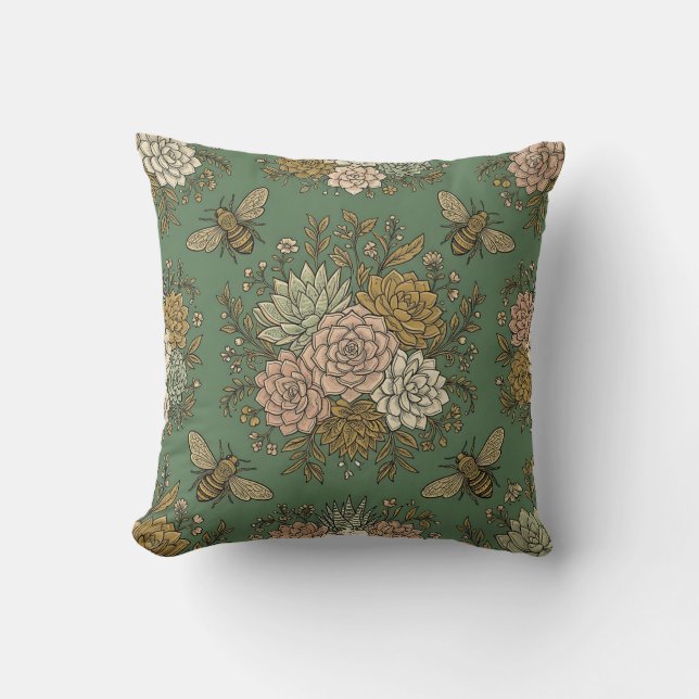 Coussin de jet de jardin succulent abeille à miel (Recto)