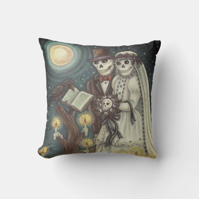 Coussin de jet de mariage de squelette de cimetièr (Recto)