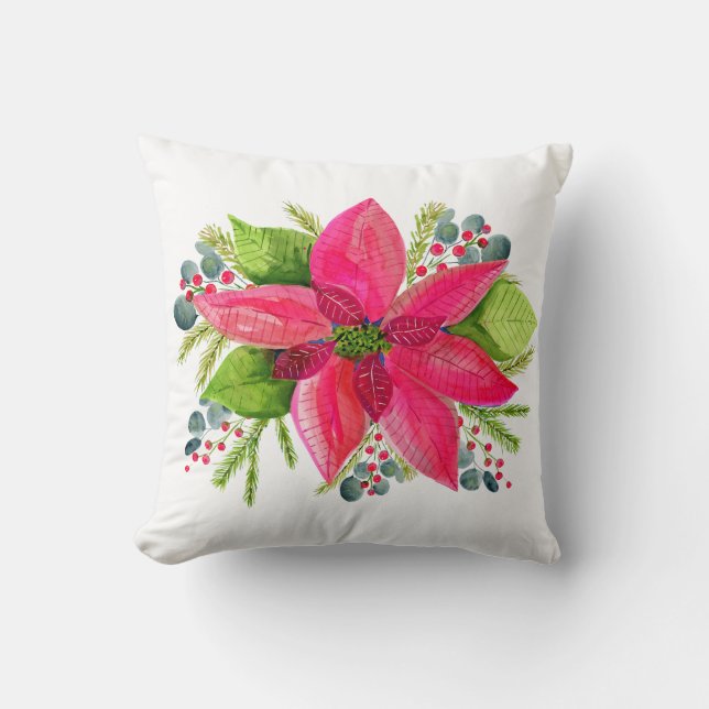 Coussin de jet de Noël au poinsettia (Recto)