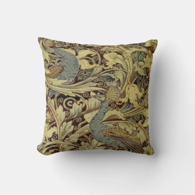 Coussin de jet de paon de William Morris (Recto)