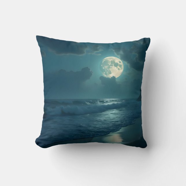 Coussin de jet de rivage de minuit – Paysage marin (Recto)