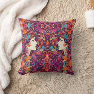 Coussin de jet de style bohème hippie rétro multic