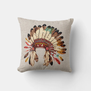 Coussin de jet décoré d'une coiffe amérindienne
