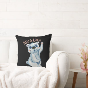 Coussin de jet d'ours polaire à l'aquarelle Hello