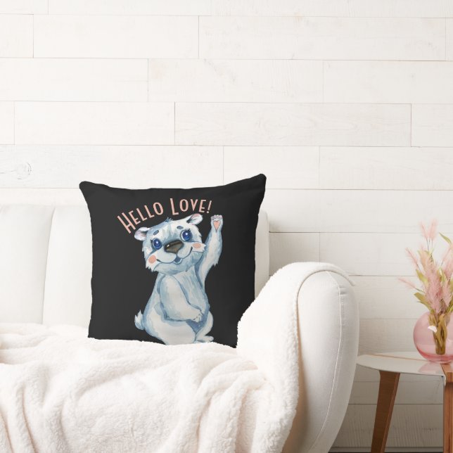 Coussin de jet d'ours polaire à l'aquarelle Hello  (Canapé)