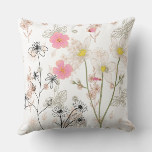 Coussin de jet élégant à motif de fleurs sauvages