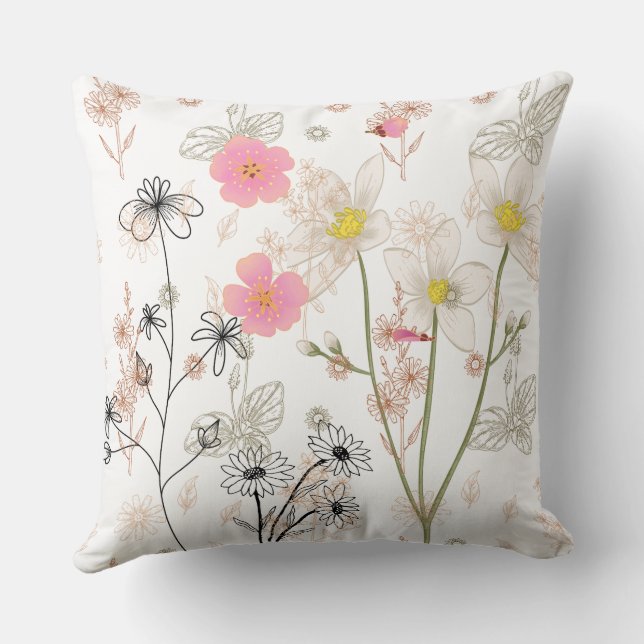 Coussin de jet élégant à motif de fleurs sauvages  (Verso)