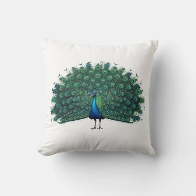 Coussin de jet élégant à motif de plume de paon (Recto)