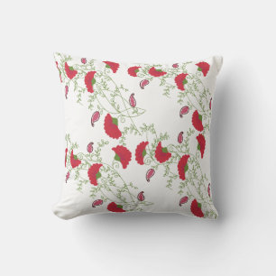 Coussin de jet élégant à motif floral brodé rouge