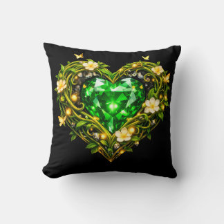 Coussin de jet élégant à motif floral de cœur vert