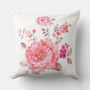 Coussin de jet élégant à motif floral de pivoine r