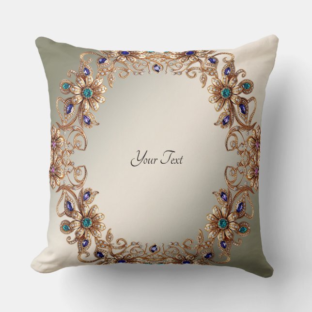 Coussin de jet élégant fleurs bijoux or (Recto)