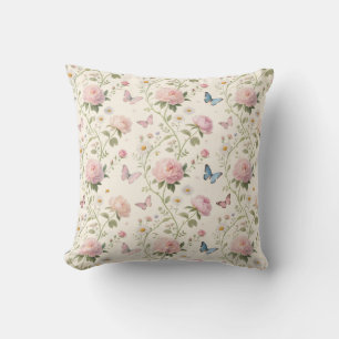 Coussin de jet élégant floral et papillon