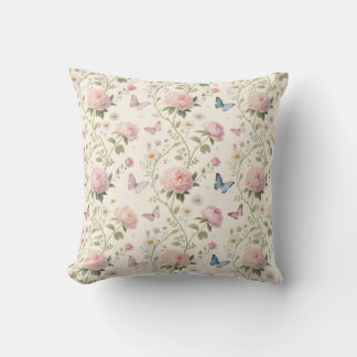 Coussin de jet élégant floral et papillon