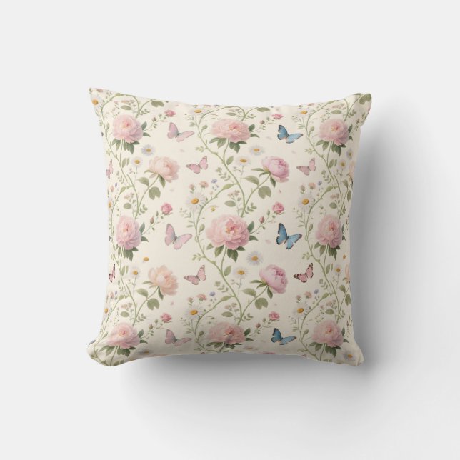 Coussin de jet élégant floral et papillon (Recto)