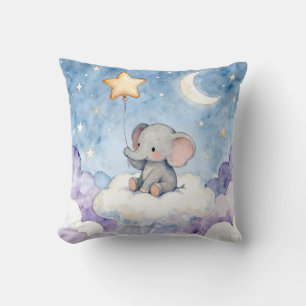 Coussin de jet en aquarelle éléphant rêveur