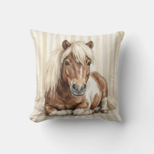 Coussin de jet en aquarelle Poney des Shetland