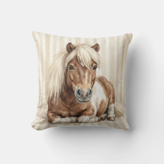 Coussin de jet en aquarelle Poney des Shetland