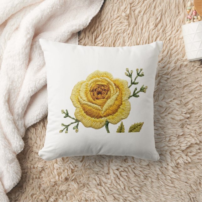 Coussin de jet en broderie fausse rose jaune éléga (Couverture)