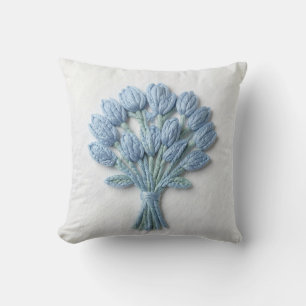 Coussin de jet en broderie florale Blue Delft
