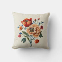 Coussin de jet en corail brodé de tulipe Iznik
