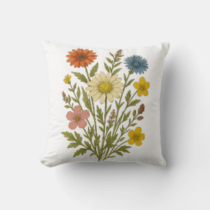 Coussin de jet en coton à fleurs sauvages vintage