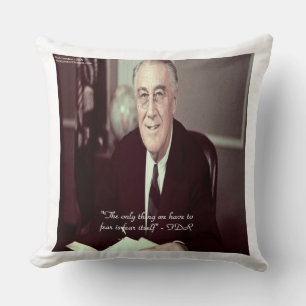 Coussin de jet en coton avec citation FDR & Nothin