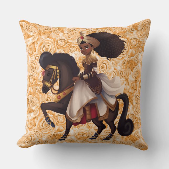 Coussin de jet en coton de princesse équestre afri (Recto)