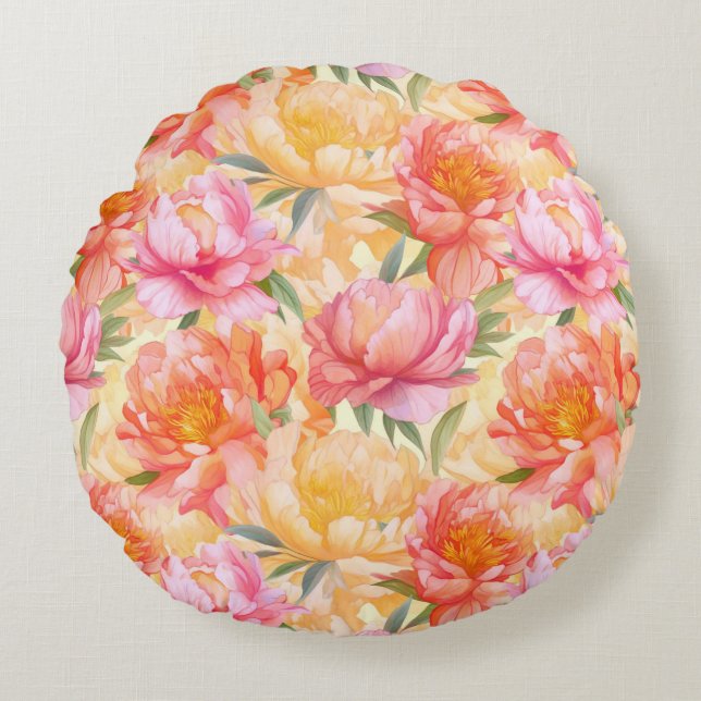 Coussin de jet en coton Fleurs de pivoine (Devant)