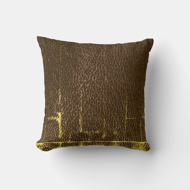 Coussin de jet en cuir brun en détresse (Recto)