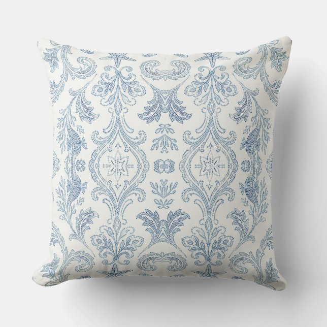 Coussin de jet en damas bleu côtier - Maison de pl (Recto)