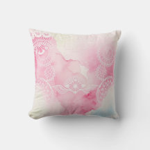 Coussin de jet en dentelle aquarelle romantique