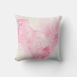 Coussin de jet en dentelle aquarelle romantique